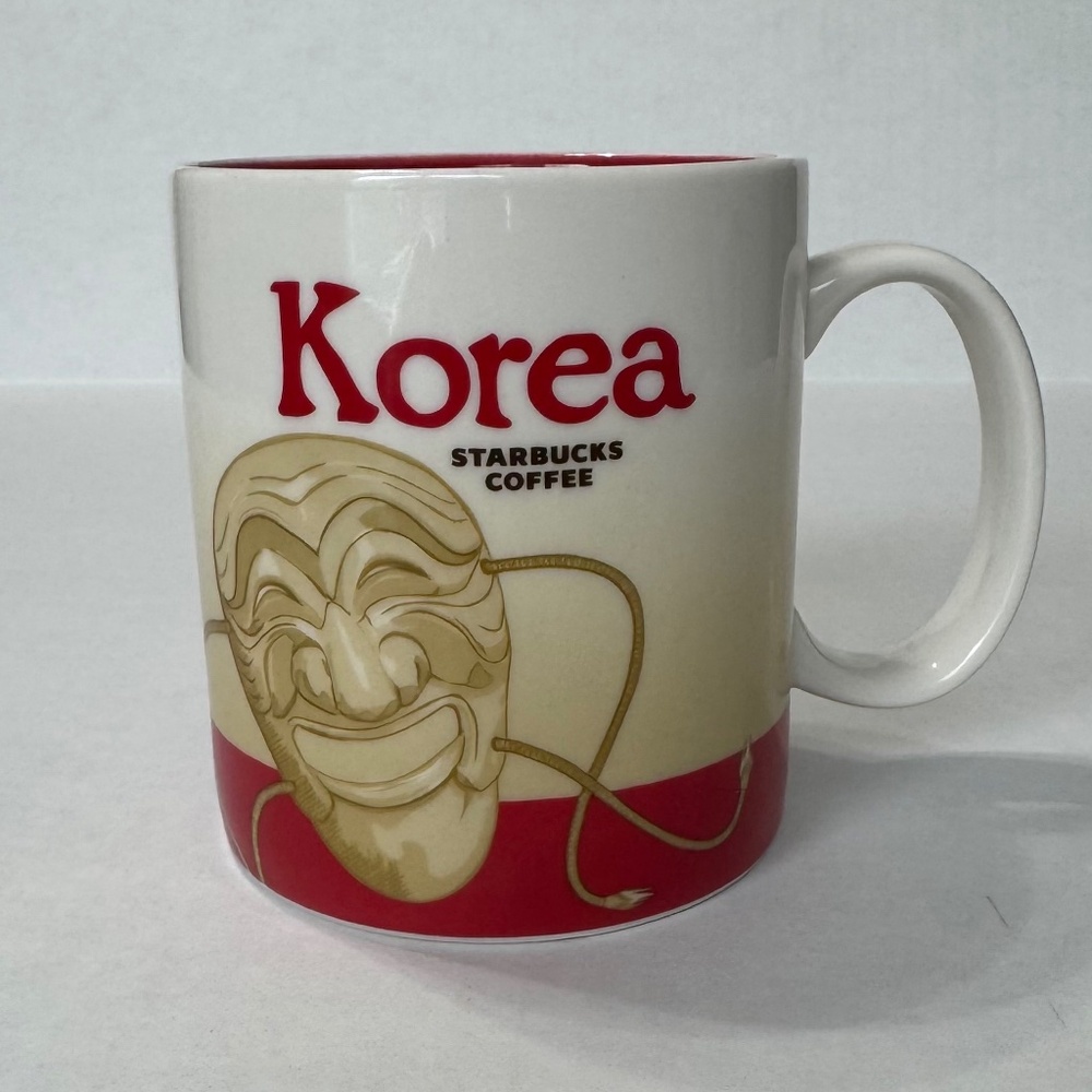 Starbucks Korea Mask 2012 16oz Global Icons Coffee Mug Red Inside